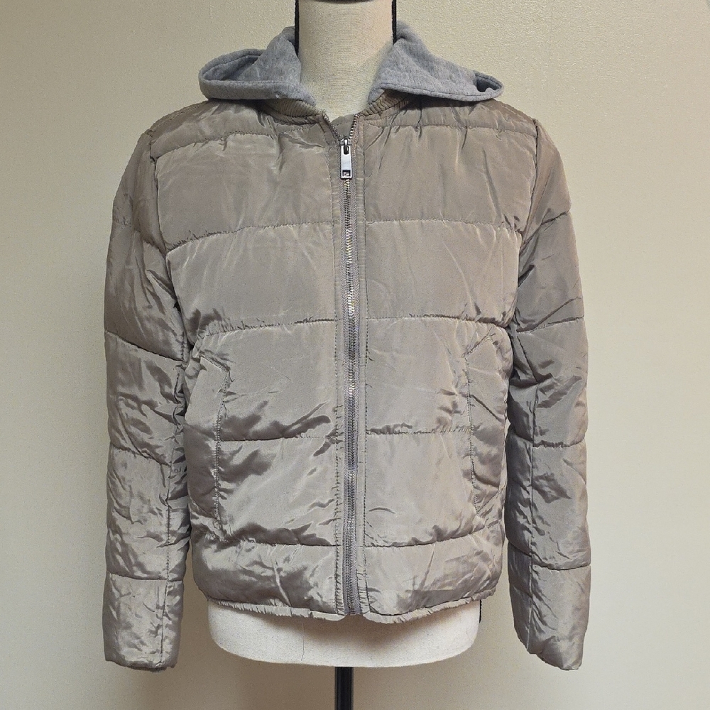 Hello Ladies Camel Puffer Jacket with Grey Hood #175